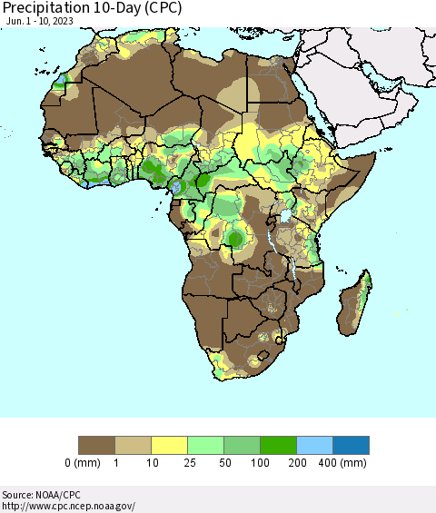 Africa Precipitation 10-Day (CPC) Thematic Map For 6/1/2023 - 6/10/2023