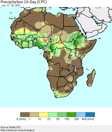 Africa Precipitation 10-Day (CPC) Thematic Map For 6/11/2023 - 6/20/2023