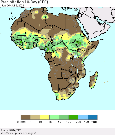 Africa Precipitation 10-Day (CPC) Thematic Map For 6/26/2023 - 7/5/2023
