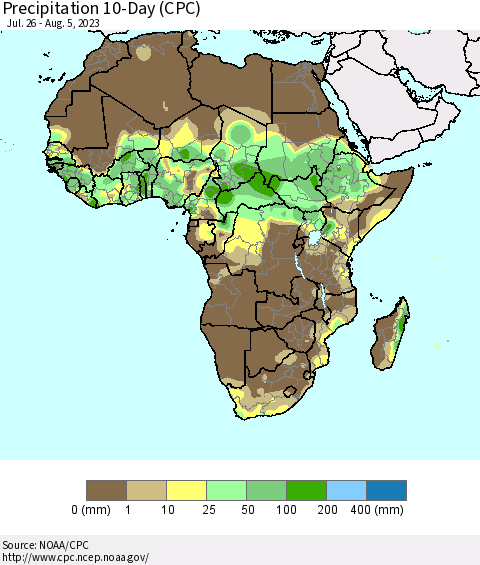 Africa Precipitation 10-Day (CPC) Thematic Map For 7/26/2023 - 8/5/2023