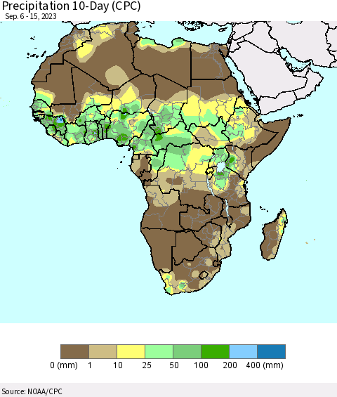 Africa Precipitation 10-Day (CPC) Thematic Map For 9/6/2023 - 9/15/2023