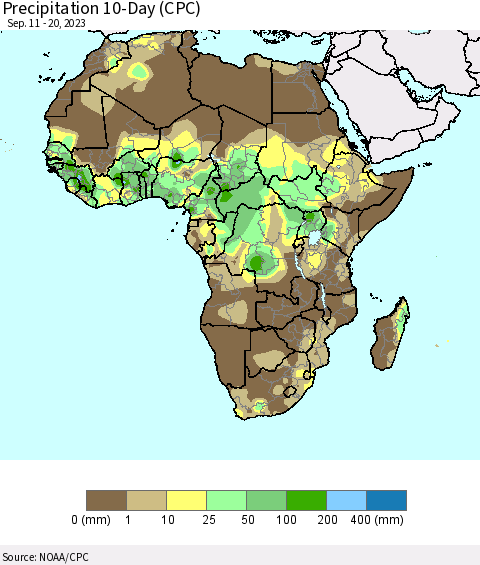 Africa Precipitation 10-Day (CPC) Thematic Map For 9/11/2023 - 9/20/2023