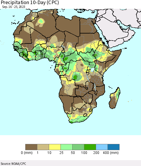 Africa Precipitation 10-Day (CPC) Thematic Map For 9/16/2023 - 9/25/2023