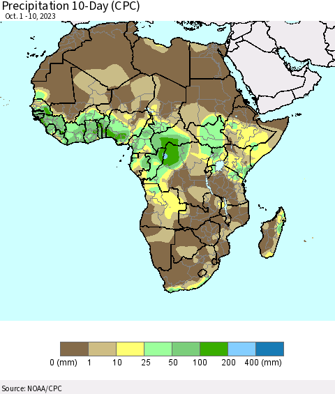 Africa Precipitation 10-Day (CPC) Thematic Map For 10/1/2023 - 10/10/2023