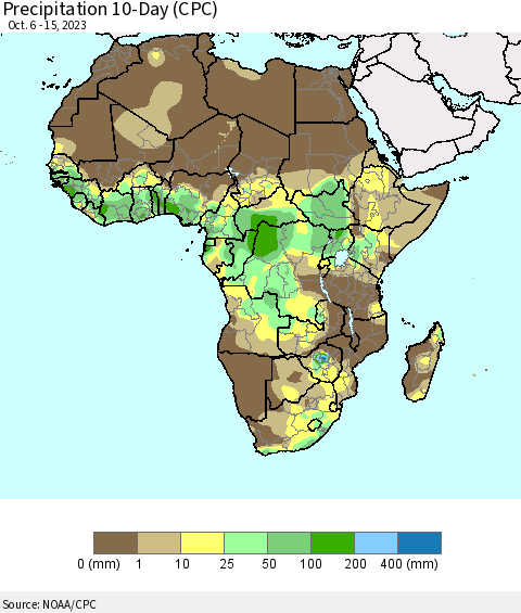 Africa Precipitation 10-Day (CPC) Thematic Map For 10/6/2023 - 10/15/2023