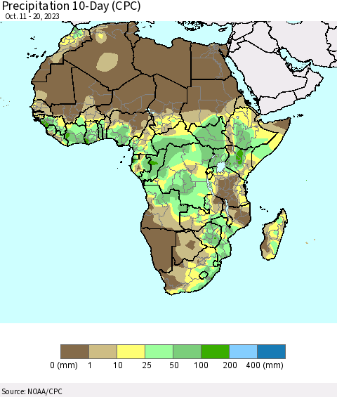 Africa Precipitation 10-Day (CPC) Thematic Map For 10/11/2023 - 10/20/2023