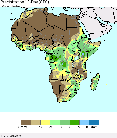 Africa Precipitation 10-Day (CPC) Thematic Map For 10/21/2023 - 10/31/2023