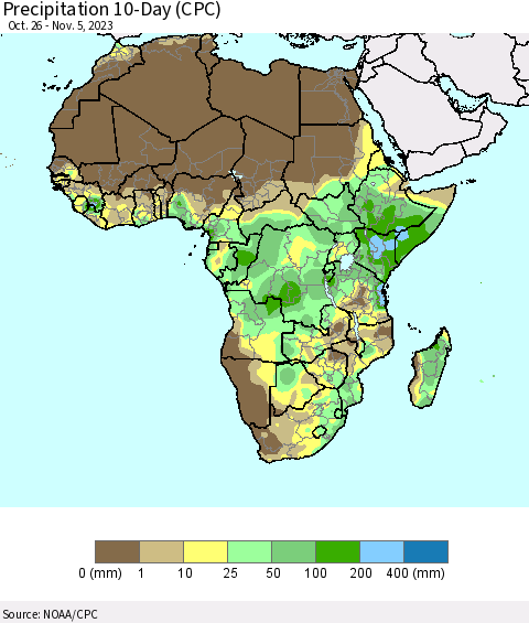 Africa Precipitation 10-Day (CPC) Thematic Map For 10/26/2023 - 11/5/2023
