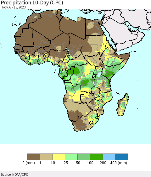 Africa Precipitation 10-Day (CPC) Thematic Map For 11/6/2023 - 11/15/2023