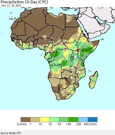 Africa Precipitation 10-Day (CPC) Thematic Map For 11/11/2023 - 11/20/2023