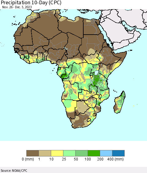 Africa Precipitation 10-Day (CPC) Thematic Map For 11/26/2023 - 12/5/2023