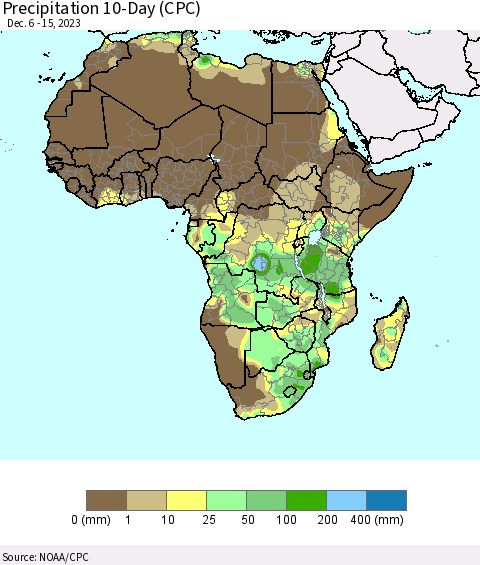 Africa Precipitation 10-Day (CPC) Thematic Map For 12/6/2023 - 12/15/2023