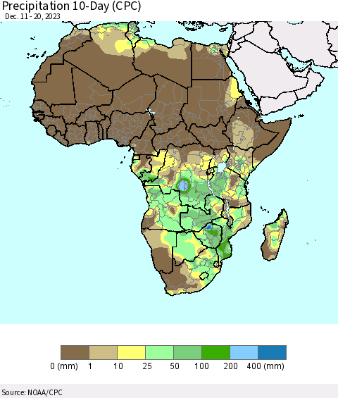 Africa Precipitation 10-Day (CPC) Thematic Map For 12/11/2023 - 12/20/2023
