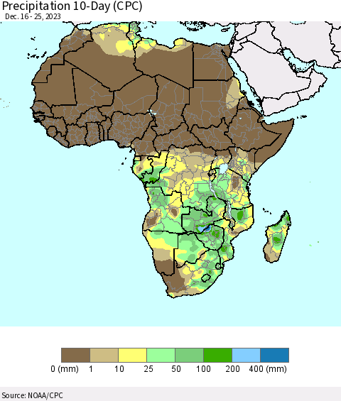 Africa Precipitation 10-Day (CPC) Thematic Map For 12/16/2023 - 12/25/2023