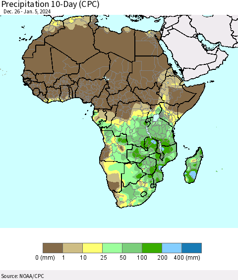 Africa Precipitation 10-Day (CPC) Thematic Map For 12/26/2023 - 1/5/2024