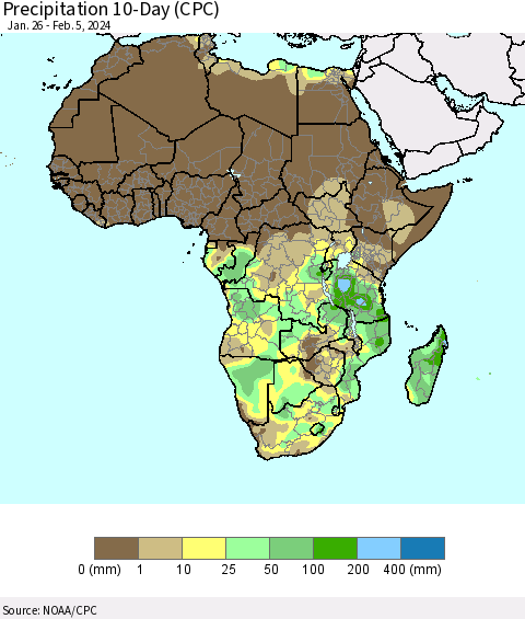 Africa Precipitation 10-Day (CPC) Thematic Map For 1/26/2024 - 2/5/2024
