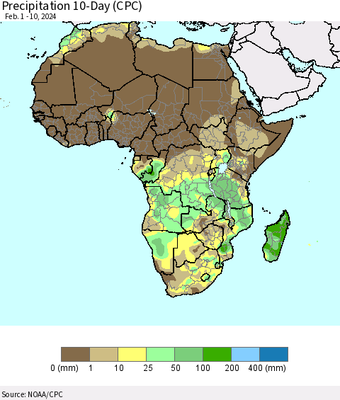 Africa Precipitation 10-Day (CPC) Thematic Map For 2/1/2024 - 2/10/2024