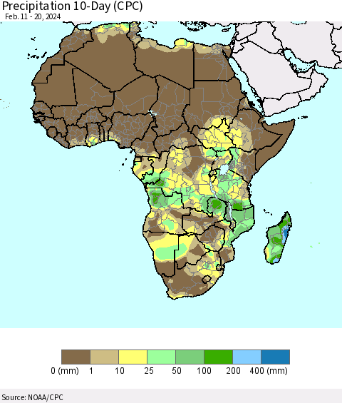 Africa Precipitation 10-Day (CPC) Thematic Map For 2/11/2024 - 2/20/2024