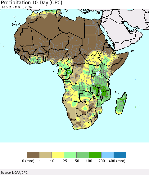 Africa Precipitation 10-Day (CPC) Thematic Map For 2/26/2024 - 3/5/2024