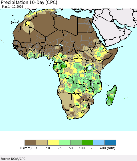 Africa Precipitation 10-Day (CPC) Thematic Map For 3/1/2024 - 3/10/2024