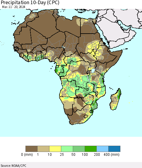 Africa Precipitation 10-Day (CPC) Thematic Map For 3/11/2024 - 3/20/2024