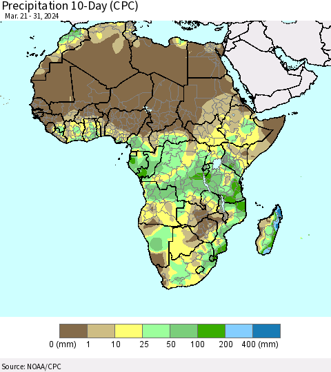 Africa Precipitation 10-Day (CPC) Thematic Map For 3/21/2024 - 3/31/2024