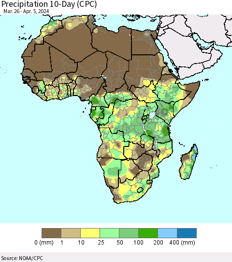 Africa Precipitation 10-Day (CPC) Thematic Map For 3/26/2024 - 4/5/2024