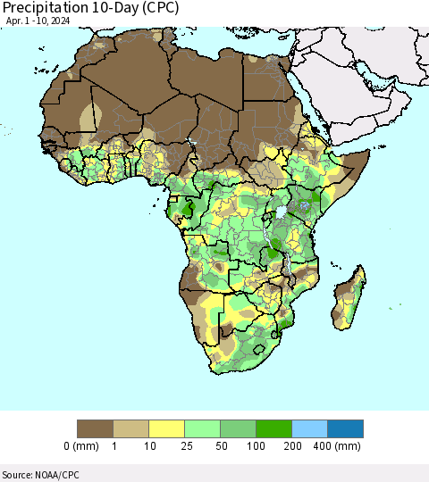 Africa Precipitation 10-Day (CPC) Thematic Map For 4/1/2024 - 4/10/2024