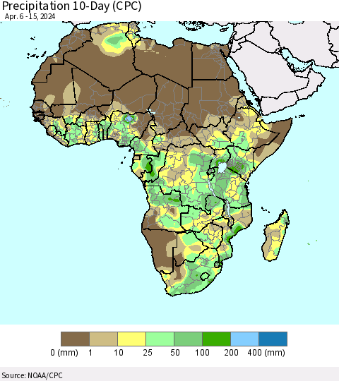 Africa Precipitation 10-Day (CPC) Thematic Map For 4/6/2024 - 4/15/2024