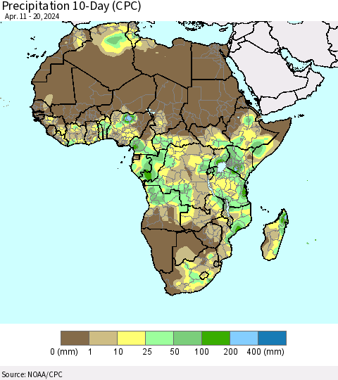 Africa Precipitation 10-Day (CPC) Thematic Map For 4/11/2024 - 4/20/2024