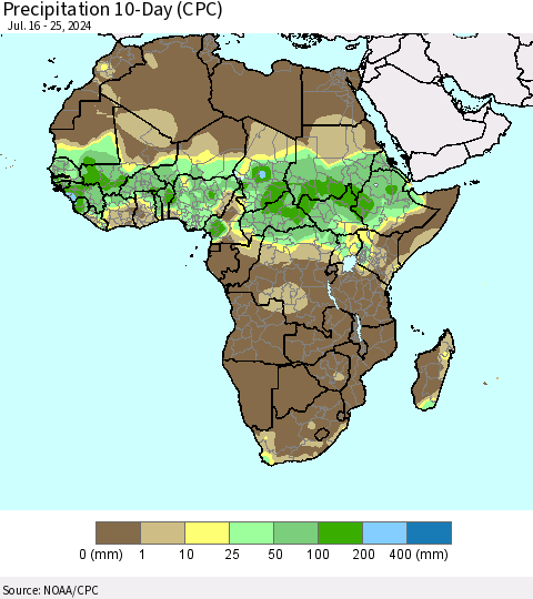 Africa Precipitation 10-Day (CPC) Thematic Map For 7/16/2024 - 7/25/2024
