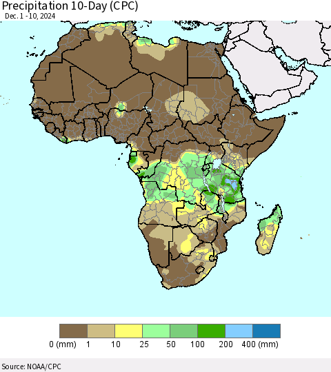 Africa Precipitation 10-Day (CPC) Thematic Map For 12/1/2024 - 12/10/2024