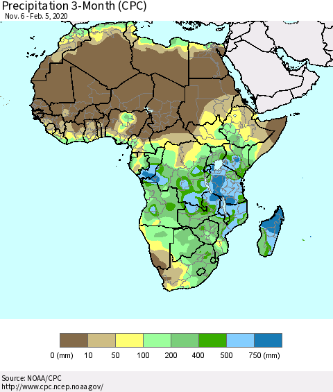 Africa Precipitation 3-Month (CPC) Thematic Map For 11/6/2019 - 2/5/2020