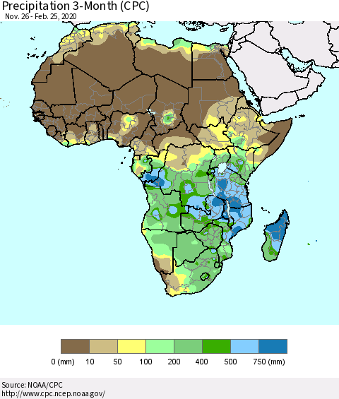 Africa Precipitation 3-Month (CPC) Thematic Map For 11/26/2019 - 2/25/2020
