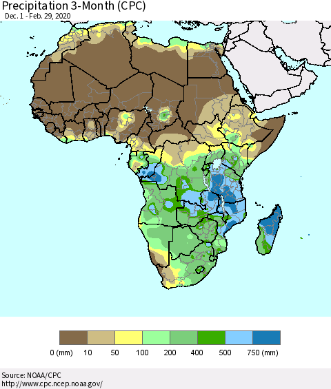 Africa Precipitation 3-Month (CPC) Thematic Map For 12/1/2019 - 2/29/2020