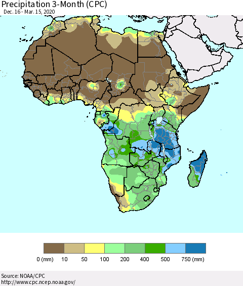 Africa Precipitation 3-Month (CPC) Thematic Map For 12/16/2019 - 3/15/2020