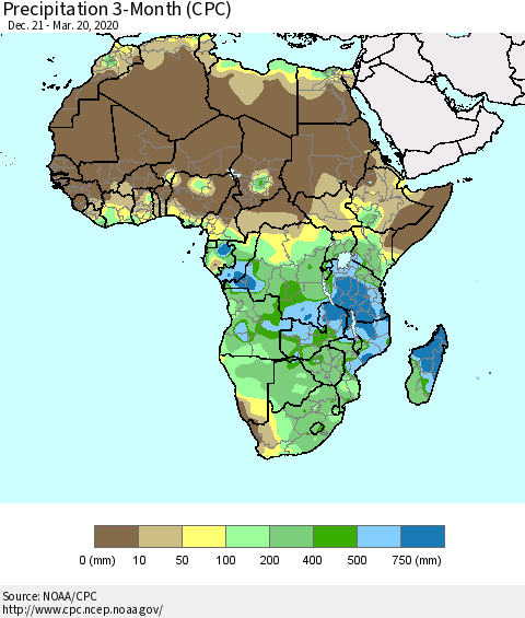 Africa Precipitation 3-Month (CPC) Thematic Map For 12/21/2019 - 3/20/2020