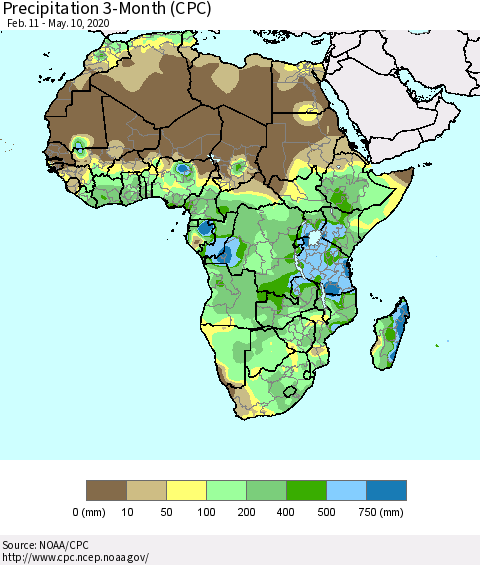 Africa Precipitation 3-Month (CPC) Thematic Map For 2/11/2020 - 5/10/2020