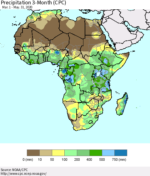 Africa Precipitation 3-Month (CPC) Thematic Map For 3/1/2020 - 5/31/2020