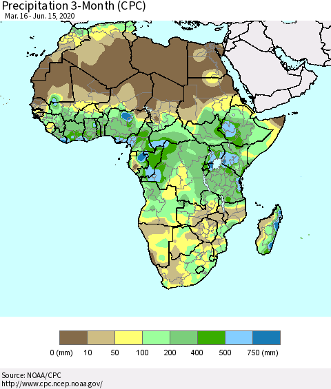 Africa Precipitation 3-Month (CPC) Thematic Map For 3/16/2020 - 6/15/2020