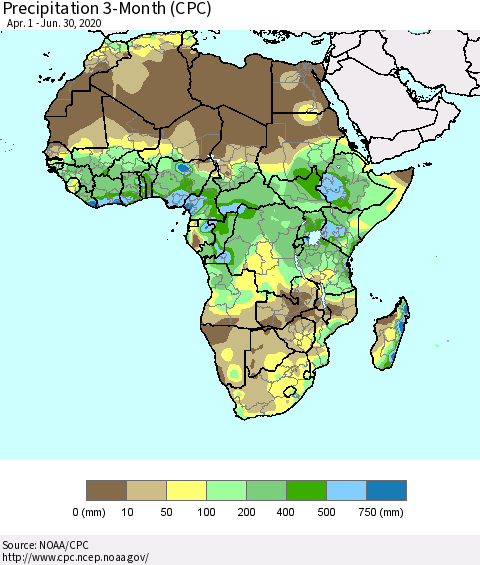 Africa Precipitation 3-Month (CPC) Thematic Map For 4/1/2020 - 6/30/2020