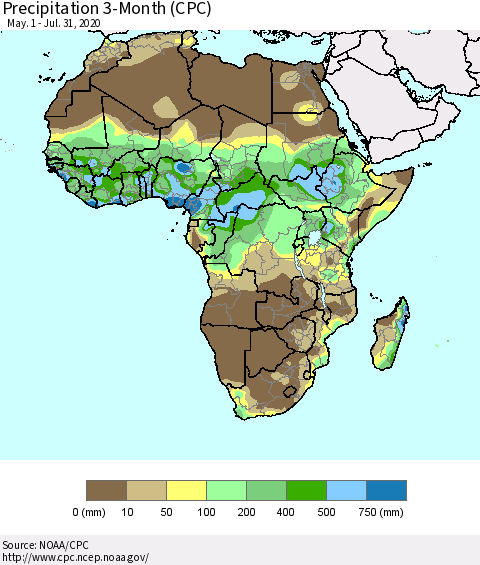 Africa Precipitation 3-Month (CPC) Thematic Map For 5/1/2020 - 7/31/2020