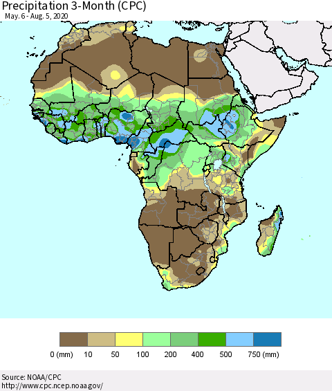 Africa Precipitation 3-Month (CPC) Thematic Map For 5/6/2020 - 8/5/2020
