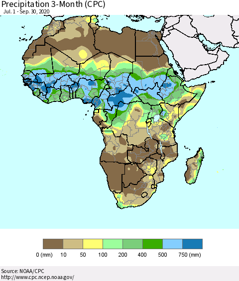 Africa Precipitation 3-Month (CPC) Thematic Map For 7/1/2020 - 9/30/2020