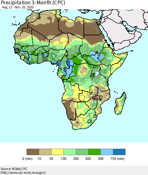 Africa Precipitation 3-Month (CPC) Thematic Map For 8/21/2020 - 11/20/2020