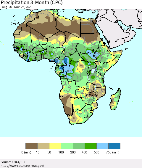 Africa Precipitation 3-Month (CPC) Thematic Map For 8/26/2020 - 11/25/2020