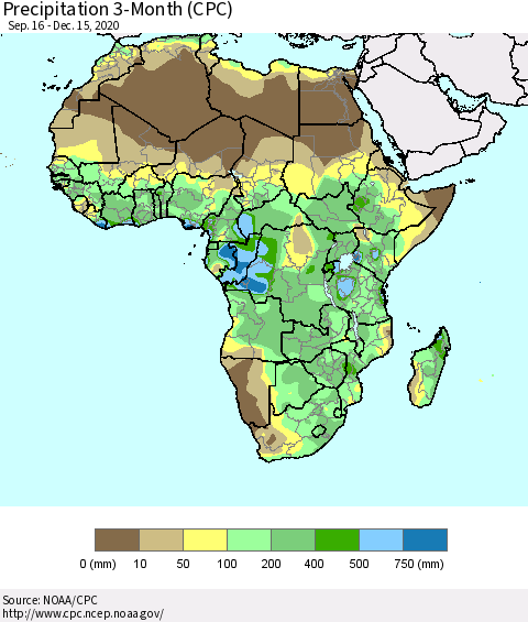 Africa Precipitation 3-Month (CPC) Thematic Map For 9/16/2020 - 12/15/2020