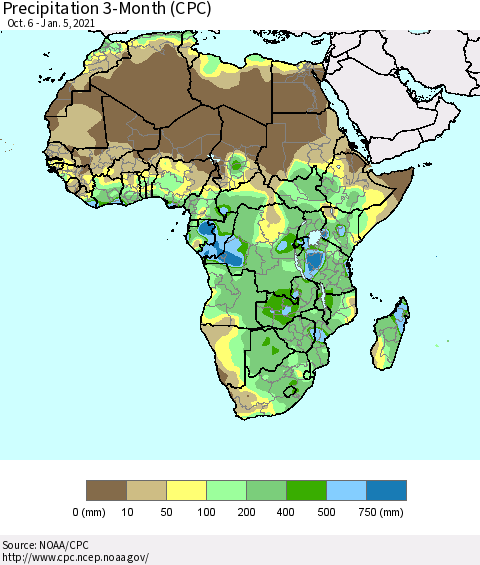 Africa Precipitation 3-Month (CPC) Thematic Map For 10/6/2020 - 1/5/2021