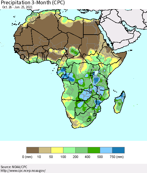 Africa Precipitation 3-Month (CPC) Thematic Map For 10/26/2020 - 1/25/2021