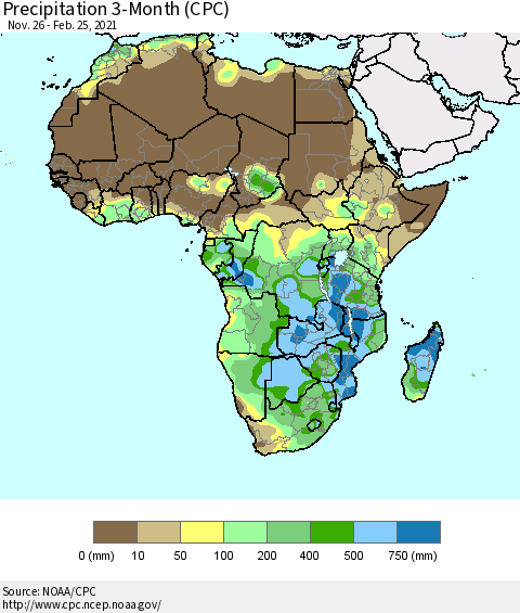 Africa Precipitation 3-Month (CPC) Thematic Map For 11/26/2020 - 2/25/2021